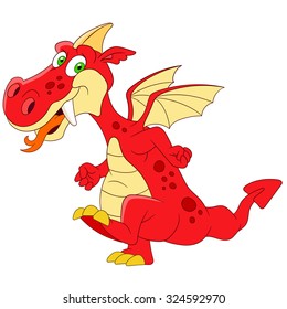 Fantastic Dragon. Cartoon character isolated on white background. Colorful design for kids activity book, coloring page, colouring picture. Vector illustration for children.