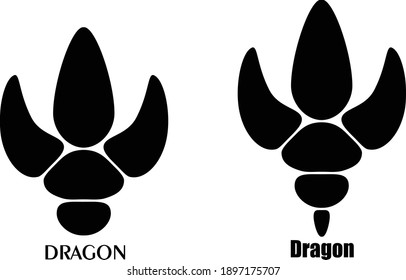 Fantastic dragon or dinosaur paw print. Logo, sign. Vector silhouette illustration, isolated on white background