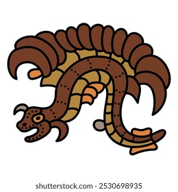 Fantastic dragon. Feathered serpent. Ethnic Native American design of Mayan Indians. Isolated vector illustration.