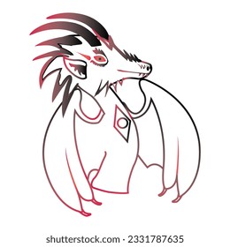 Fantastic dragon logo design; Horned abstract reptile with wings contour