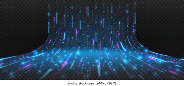 Fantastic energy flow isolated on checkered background. Neon glowing energy stream or data funnel ai network. Quantum technology big data. Vector illustration of high speed light effect.