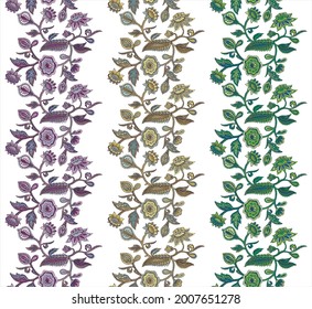 Fantastic ethnic vector seamless border with stylized plants in Asian style. Beautiful print for fabrics and packaging products. Botanical surface design.