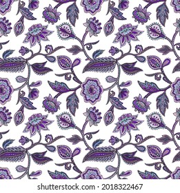 Fantastic ethnic vector seamless pattern with stylized plants in Asian style. Beautiful print for fabrics and packaging products. Botanical surface design.