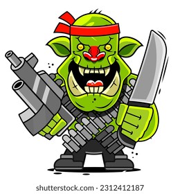 fantastic evil orc with implants. Vector fantasy portrait