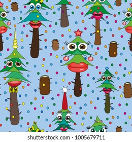 the fantastic fir trees dressed in jewelry with beautiful bright lips among penk and confetti