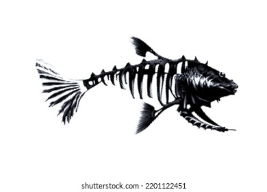 Fantastic fish skeleton. Sea monster. Halftone Vector illustration. Isolated on white background.