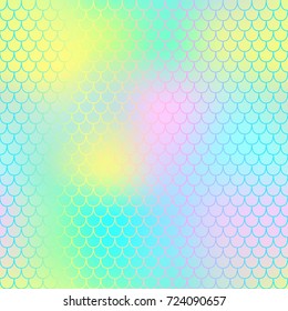 Fantastic fish skin pattern with scale ornament. Fishscale vector background. Blue mermaid tail texture. Magic mermaid seamless pattern. Marshmallow pastel backdrop. Candy color seamless pattern