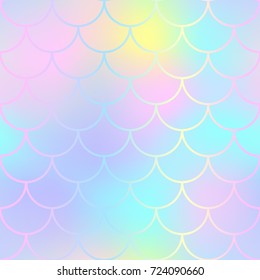 Fantastic fish skin pattern with scale ornament. Fishscale vector background. Pink mermaid tail texture. Magic mermaid seamless pattern. Marshmallow pastel backdrop. Candy color seamless pattern