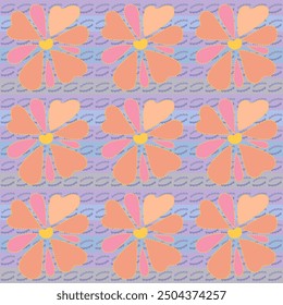 Fantastic flower with hearts scheme motif pattern background set, vector illustration