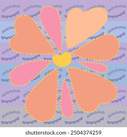 Fantastic flower with hearts scheme motif pattern background set, vector illustration