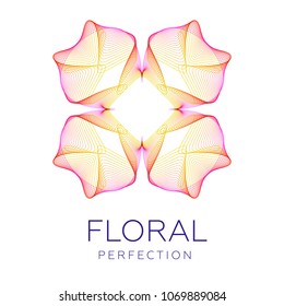 Fantastic flower icon, abstract shape with lots of blending lines and gradient color. Vector illustration. Sample text - Floral perfection.