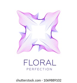 Fantastic flower icon, abstract shape with lots of blending lines and gradient color. Vector illustration. Sample text - Floral perfection.