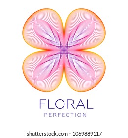 Fantastic flower icon, abstract shape with lots of blending lines and gradient color. Vector illustration. Sample text - Floral perfection.