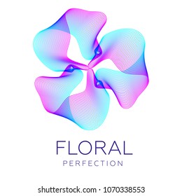 Fantastic flower icon, abstract shape with lots of blending lines and gradient color. Vector illustration. Sample text - Floral perfection.