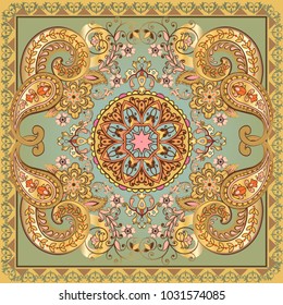 Fantastic flower ornament. Beautiful vector pattern.Design can be used for Card, bandana print, kerchief design, napkin.