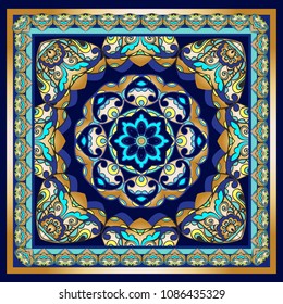 Fantastic flower ornament. Beautiful vector pattern.Design can be used for Card, bandana print, kerchief design, napkin.