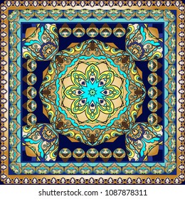 Fantastic flower ornament. Beautiful vector pattern.Design can be used for Card, bandana print, kerchief design, napkin.