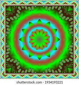 Fantastic flower ornament. Beautiful vector pattern. Design can be used for Scarf, Card, bandana print, kerchief design, napkin