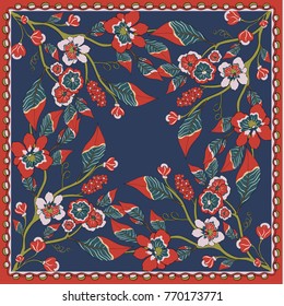 Fantastic flower ornament. Beautiful vector pattern.Design can be used for Card, bandana print, kerchief design, napkin.