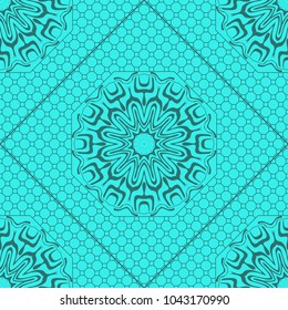 Fantastic flower ornament with hexagon lace. Beautiful vector pattern. for Card, bandana print, kerchief design, napkin. Seamless pattern