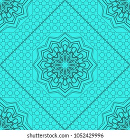 Fantastic flower ornament with hexagon lace. Beautiful vector pattern. for Card, bandana print, kerchief design, napkin. Seamless pattern