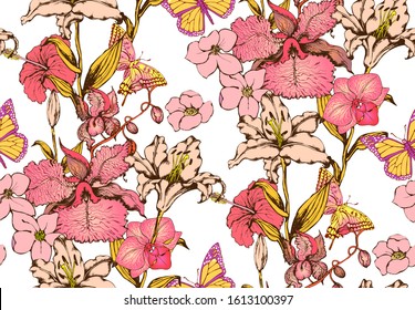 Fantastic flower Seamless pattern. Vector illustration. Suitable for fabric, wrapping paper and the like