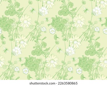 Fantastic flowers and butterflies. Seamless pattern. Vector illustration. Suitable for fabric, mural, wrapping paper and the like