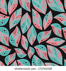 Fantastic flowers, foliage continuous seamless pattern. Simple colors - blue, white, light blue. 