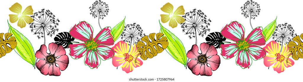 
Fantastic flowers. Seamless abstract pattern. Vector illustration. Suitable for fabric, mural, wrapping paper and the like