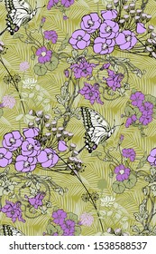 Fantastic flowers. Seamless pattern. Vector illustration. Suitable for fabric, wrapping paper and the like