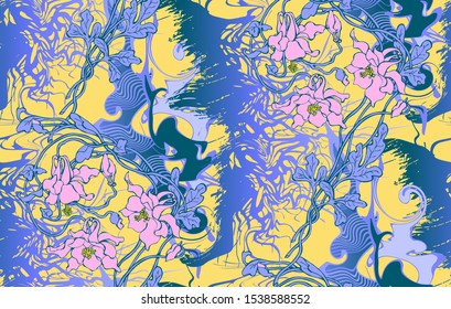 Fantastic flowers. Seamless pattern. Vector illustration. Suitable for fabric, wrapping paper and the like