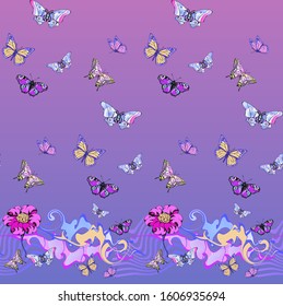 Fantastic flowers. Seamless pattern. Vector illustration. Suitable for fabric, wrapping paper and the like