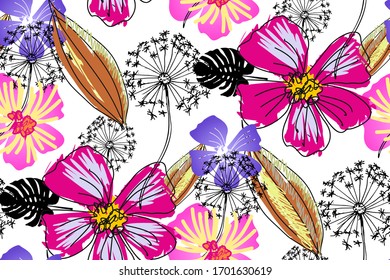 Fantastic flowers. Seamless pattern. Vector illustration. 