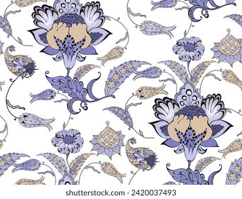 Fantastic flowers in turkish style. Pastel colors. Seamless pattern. Vector illustration