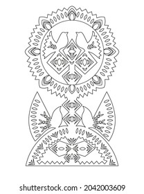 Fantastic forest.  Tree with birds. Vector coloring book for children and adults. Zen and Doodle.