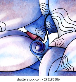 Fantastic forms. Watercolor and ink drawing. Vector seamless pattern.