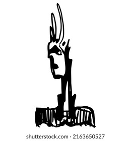 Fantastic funny character. Man with punk hairstyle. Hand drawn linear doodle rough sketch. Black silhouette on white background.
