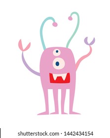 Fantastic funny monster vector illustration. Alien cartoon style icon isolated on white background