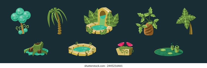 Fantastic Game Nature Element and Forest Object Vector Set