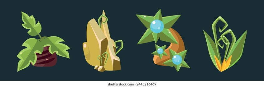 Fantastic Game Nature Element and Forest Object Vector Set