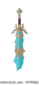Fantastic game sword model vector in flat style design. Fairy cold weapon illustration for games industry concepts, icons and pictograms. Isolated on white background. 
