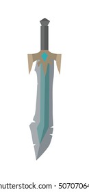 Fantastic game sword model vector in flat style design. Fairy cold weapon illustration for games industry concepts, icons and pictograms. Isolated on white background. 