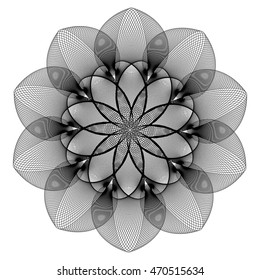 Fantastic geometrical flower in black and white colors. Sacred geometry style. Vector illustration.