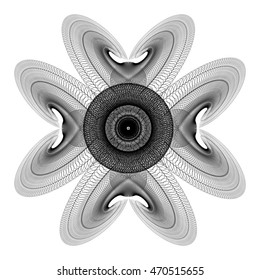 Fantastic geometrical flower in black and white colors. Sacred geometry style. Vector illustration.