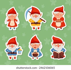 Fantastic Gnome Character in Red Pointed Hat Vector Set