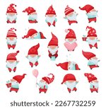 Fantastic Gnome Character with White Beard and Red Pointed Hat Big Vector Illustration Set