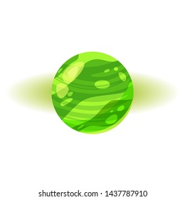 Fantastic green planet, icon cartoon style, vector isolated for games, applications on white background