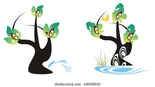 Fantastic green trees. Two variants