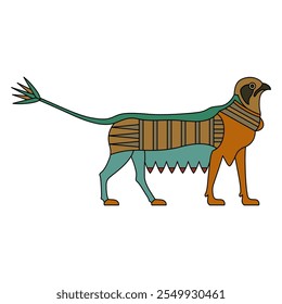 Fantastic griffin animal with lotus tail. Ancient Egyptian ethnic design. Isolated vector illustration.