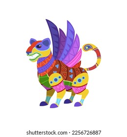 Fantastic griffon as traditional Mexican decorative element isolated on white background. Colorful Mexican alebrije vector illustration. Mexico, decoration, celebration concept